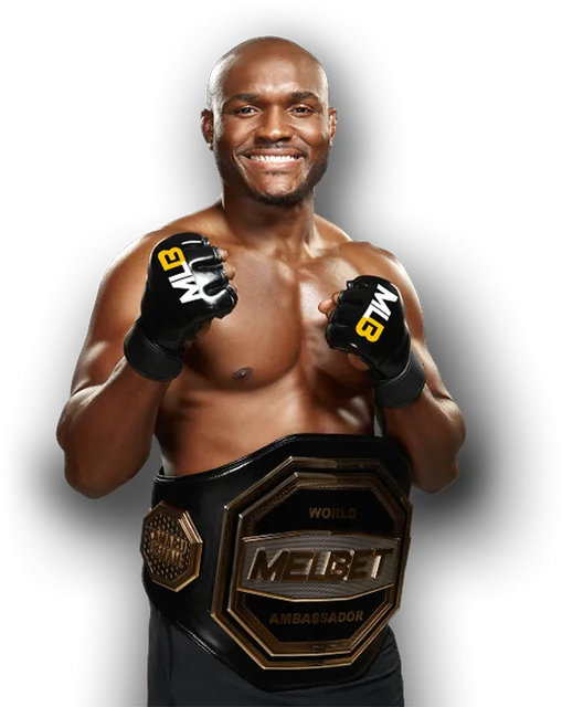 Kamaru Usman en gants de combat avec une ceinture Melbet